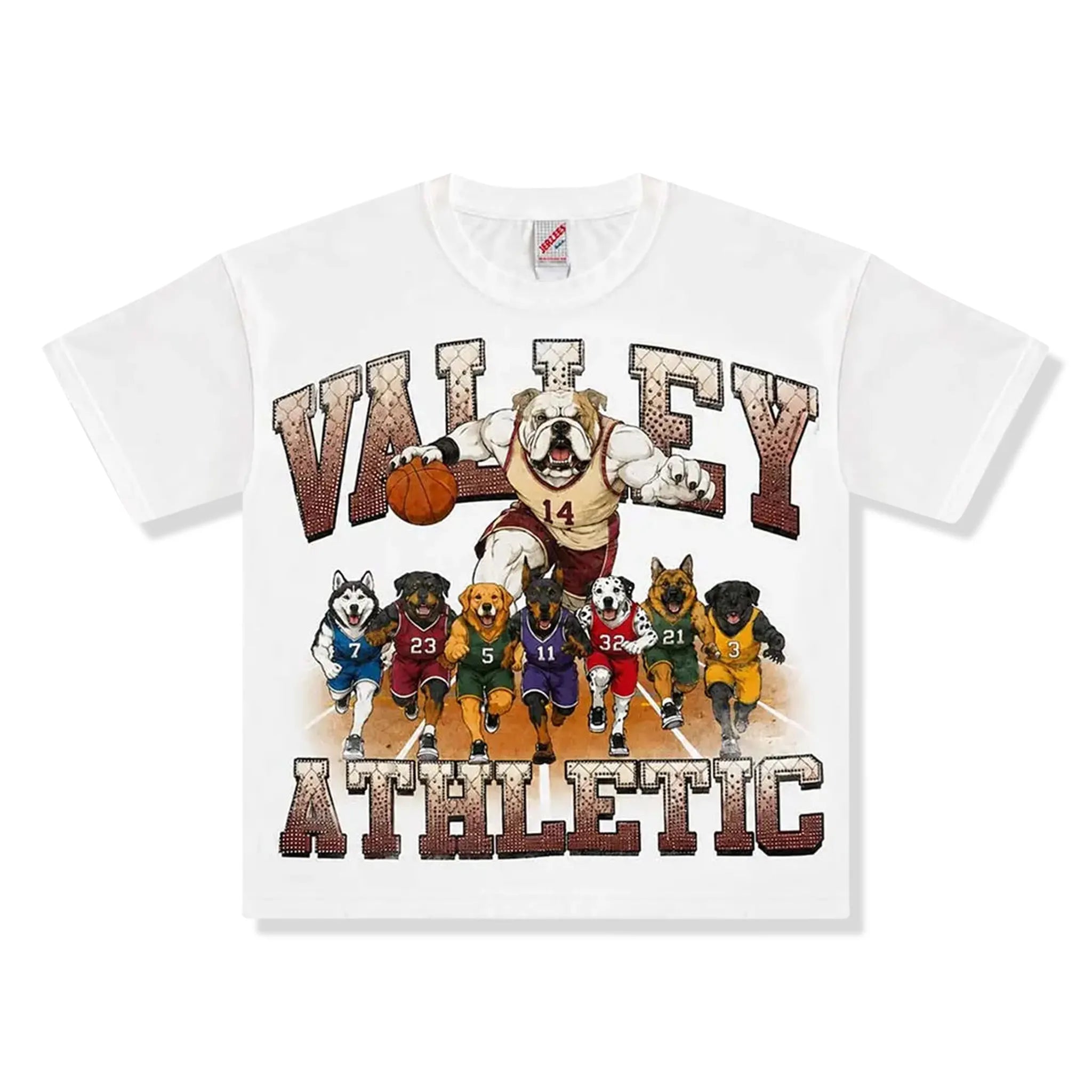 Front View of Vale Forever Dogs Valley Athletic White T-Shirt